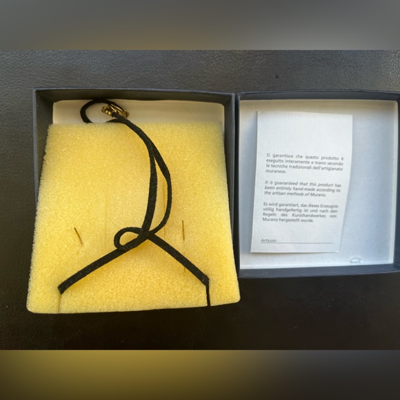 New MURANO GLASS handblown triangle PENDANT 18" NECKLACE Set Earrings Black Gold - Picture 9 of 10